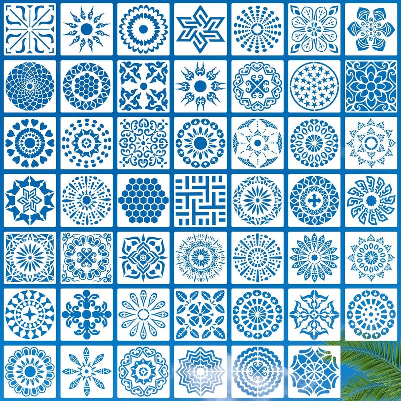 Resflyar 48 PCS Mandala Stencils Reusable Mandala Cookie Template Stencils for Painting for Coffee Cake Decorations Painting Rocks Wood Canvas Fabric Glass Pottery DIY Art Projects, 3.54 x 3.54 Inch - Image 1
